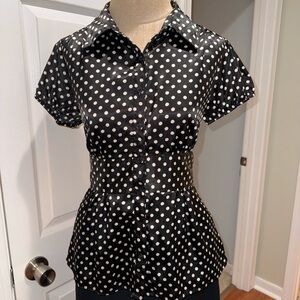 AB Studio Black and White Polka Dot Button-Down Shirt business casual workwear
